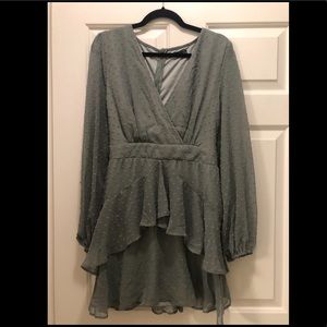 Sage green boohoo Swiss dot long sleeve dress